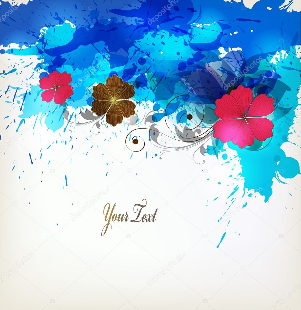 Blue abstract flower with colorful blots.