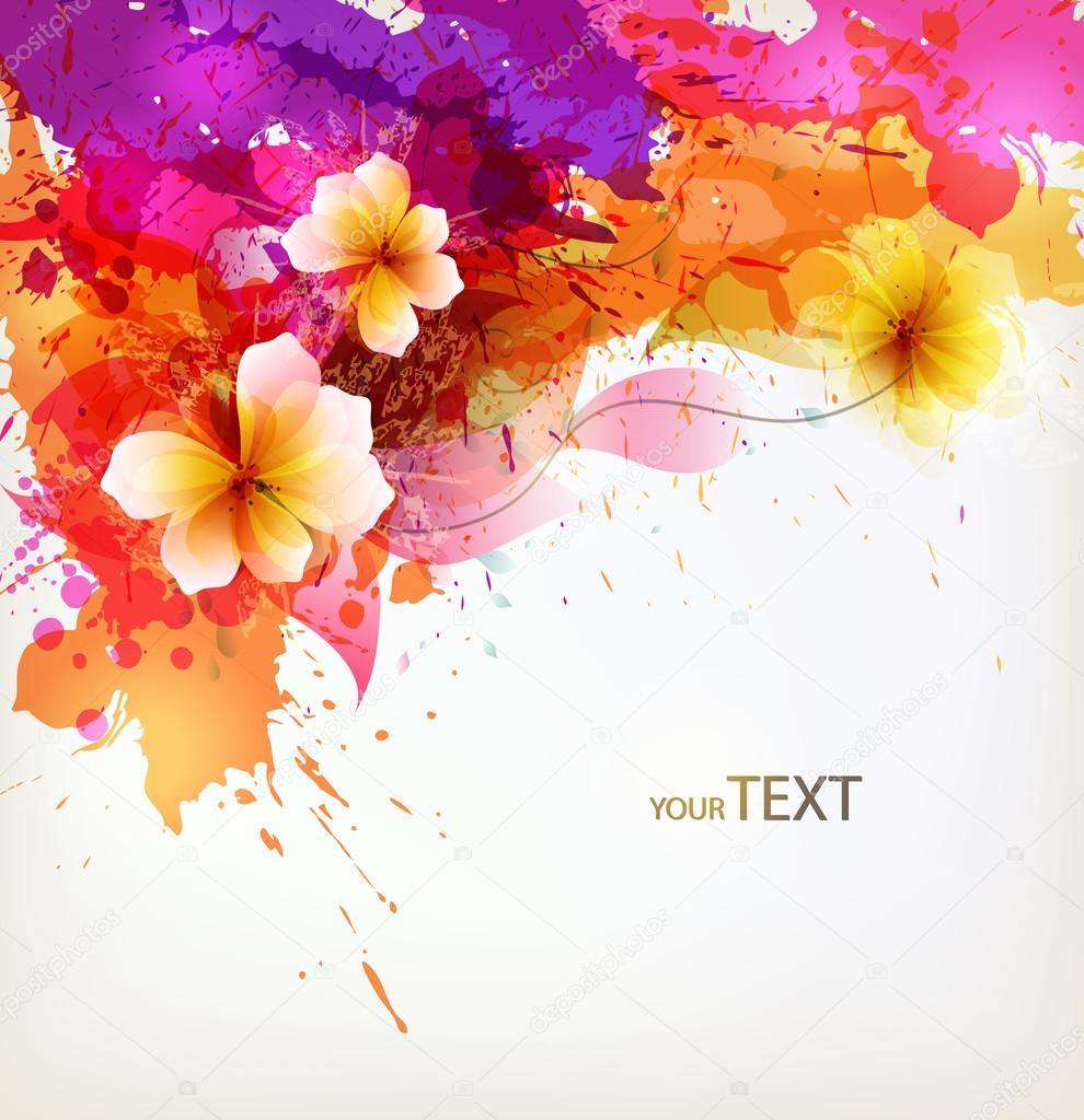 Abstract artistic Background with floral element and colorful blots.