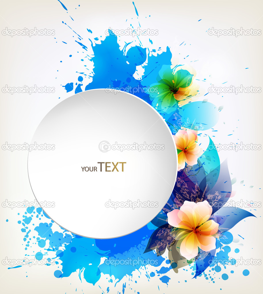 Abstract flower with blue blots, elements and place for your text.