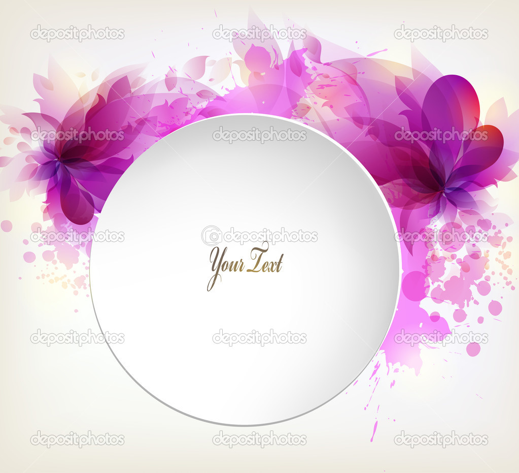 Abstract flower with violet elements, blots and place for your text. Vector design