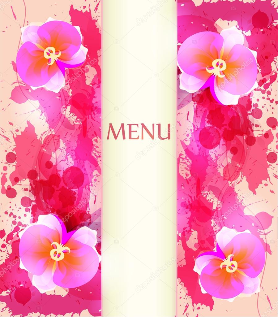 Design background with vintage flowers and colorful blots.