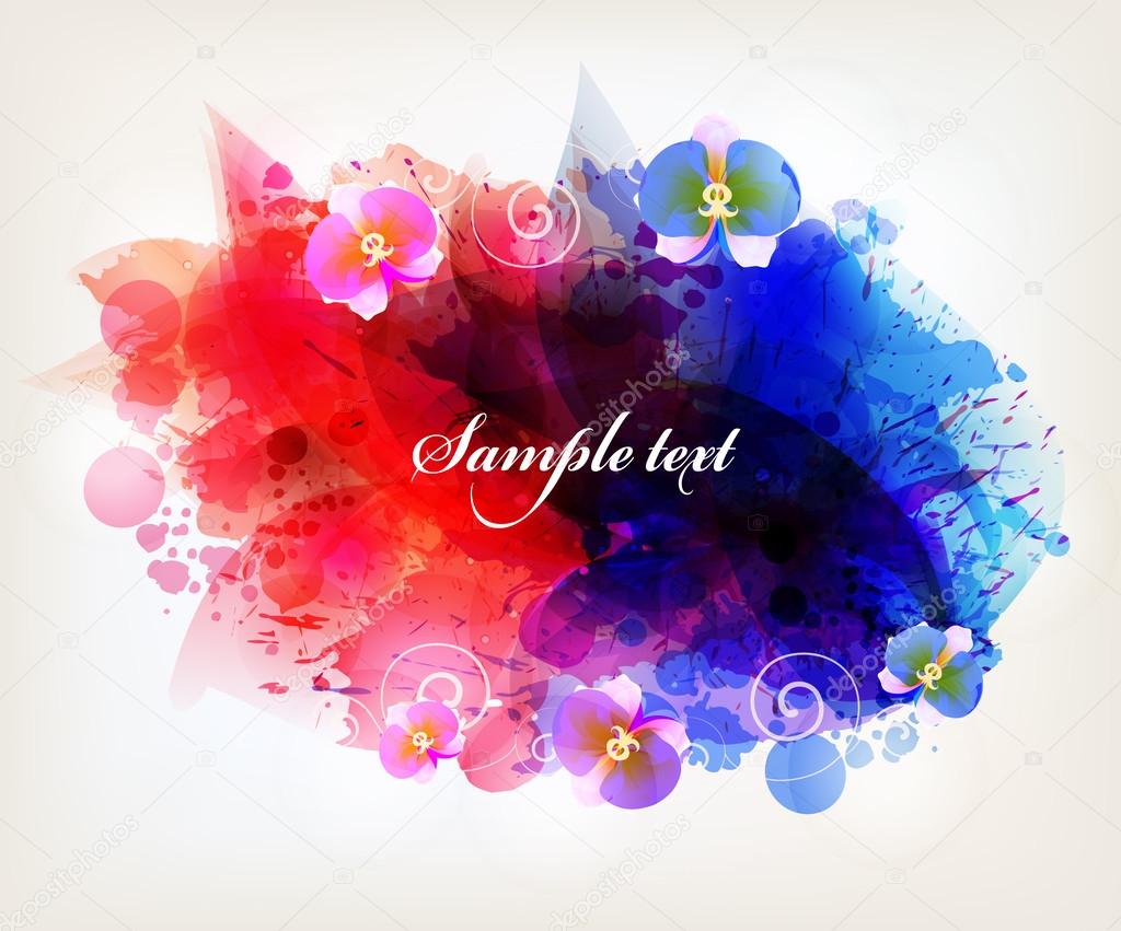 Watercolor vector background with colorful flower