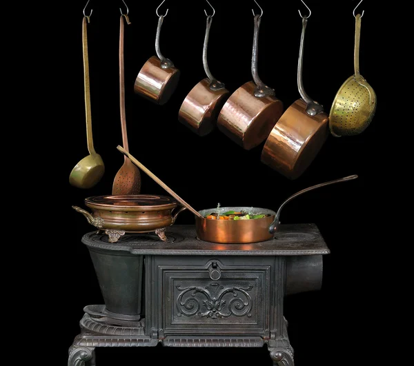 Pans and stove four — Stock Photo, Image