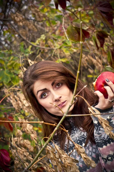 Flicka som poserar i skogen på hösten — Stockfoto