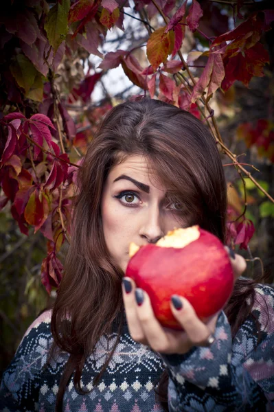 Dziewczyna pozuje w lesie jesienią — Zdjęcie stockowe