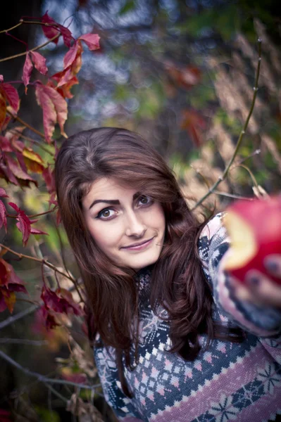 Dziewczyna pozuje w lesie jesienią — Zdjęcie stockowe