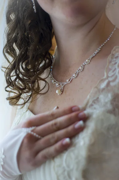 Slim beautiful woman wearing luxurious wedding dress. Bride — Stock Photo, Image