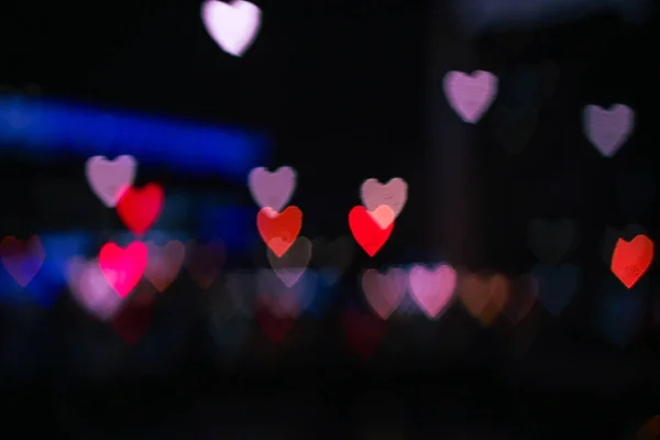 Hintergrund Zum Valentinstag Herz Bokeh Hintergrund Unscharfer Hintergrund Nachtbeleuchtung Verschwimmt — Stockfoto