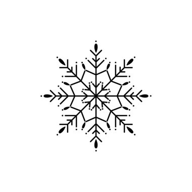 Beyaz üzerine izole edilmiş siyah düz çizgi kar tanesi ikonu. Yeni yıl fotoğrafı. Vektör çizimi. Noel klibi sanatı. Web düğmesi. Noel etiketi. kış işareti.