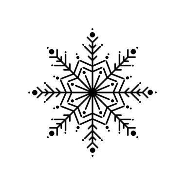 Beyaz üzerine izole edilmiş siyah düz çizgi kar tanesi ikonu. Yeni yıl fotoğrafı. Vektör çizimi. Noel klibi sanatı. Web düğmesi. Noel etiketi. kış işareti.