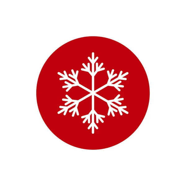 Icono Invierno Con Copo Nieve Blanco Plano Círculo Rojo Pictograma — Vector de stock