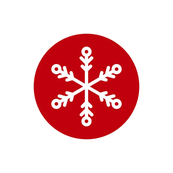 Icono Invierno Con Copo Nieve Blanco Plano Círculo Rojo Pictograma — Vector de stock