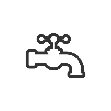 Klasik eski vanalı musluk. Siyah simge beyaza izole edildi. Musluk piktogramı. Vecrot illüstrasyonu.