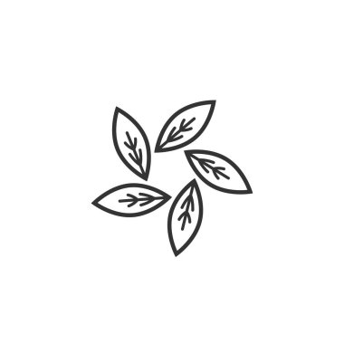 Beş yaprak ekolojik ikon. Beyaz üzerine izole edilmiş. Vektör çizimi. Yeşil düz yapraklar. Yaprak organik ikon. Sağlıklı, eko, organik, bitkisel, çiğ gıda logosu.