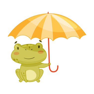Cute frog walking with umbrella. Green funny amphibian toad character cartoon vector illustration vector Cute frog walking with umbrella. Green funny amphibian toad character cartoon vector illustration vector