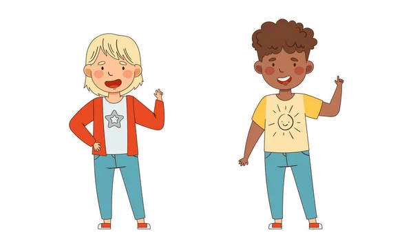 Emoji Girl and Boy Showing Hand Gesture Vector Set Stock Illustration