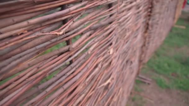 ブドウのテクスチャエンボス加工の背景。有機織の柳のウィッカーフェンス — ストック動画