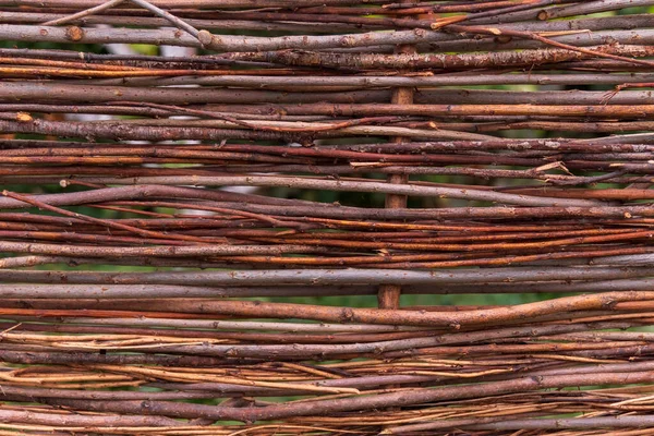 Close Fence Made Wooden Rods Wicker Fence Made Twigs Natural — Stockfoto