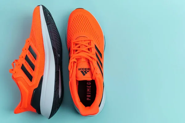 Tyumen Russia November 2021 Orange Adidas Running Shoes Top View — стокове фото