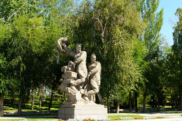 Volgograd, Russia-September 16, 2021: Sculpture at the memorial complex commemorating the Battle of Stalingrad.