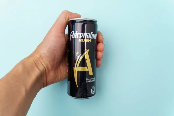 Tyumen Russia December 2021 Adrenaline Rush Energy Drink Metal Can — стокове фото