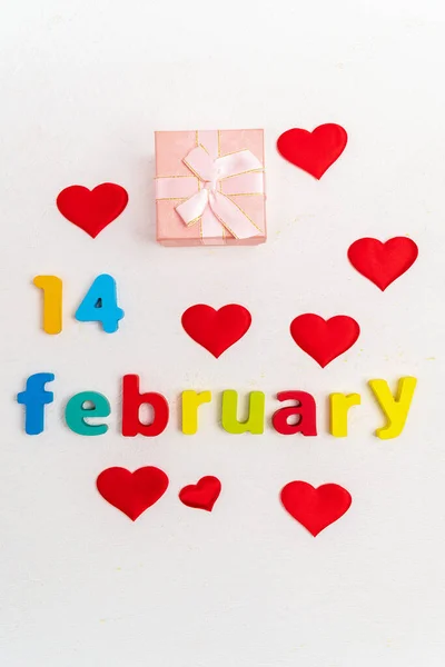 Inscription February White Background Concept Gifts Valentines Day Vertical Photo — Stockfoto