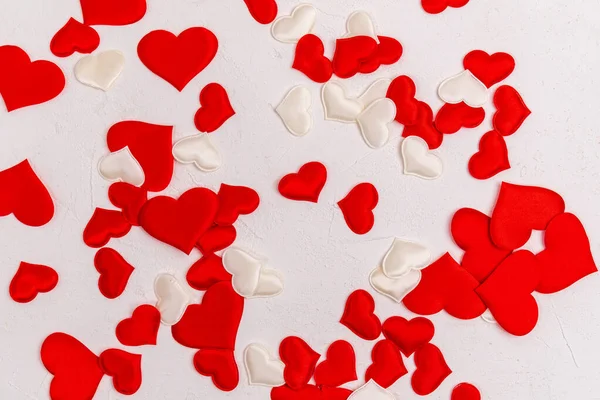 Toy Red Hearts White Background Valentines Day Symbols Top View — Stock Photo, Image