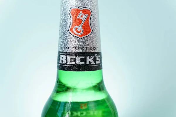 Tyumen Russia December 2021 Brand Popular Beer Produced Europe Beks Stock Photo