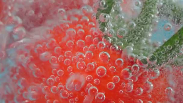 Tomatoes vegetables close-up in water, under water. Ripe juicy vegetables macro — Stock Video