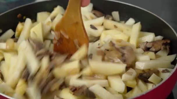 Osztriga gombát sütök krumplival. Egészséges és vegetáriánus ételek — Stock videók