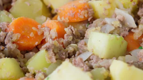 Cooking Stew with vegetables and meat. European cuisine. Selective focus — Vídeo de stock