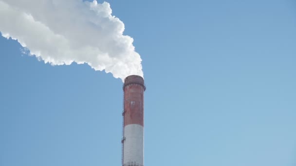Smoke stack with smoke emission. Plant pipes pollute atmosphere. Industrial factory pollution. — Stockvideo