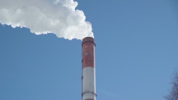 Termik santral. Üretim sırasında bacadaki termik santralden çıkan duman. Çevre. Kirlilik. — Stok video