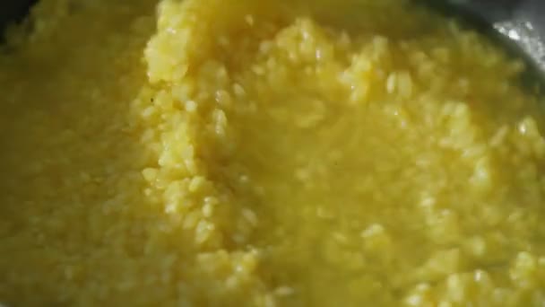 Cooking rice with the addition of curry spices, selective focus. Cooking — Vídeos de Stock