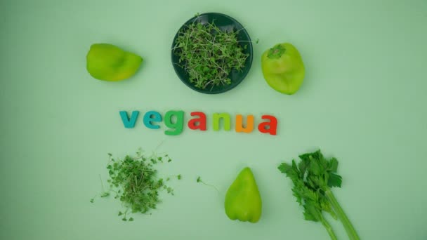 Veganuary Written Vegan Diet Month January Called Veganuary Flat Lay — Stok video
