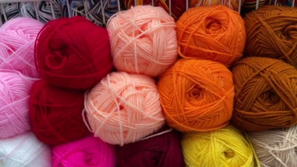 Balls Yarn Knitting Concept Needlework Knitting Selective Focus — стоковое видео