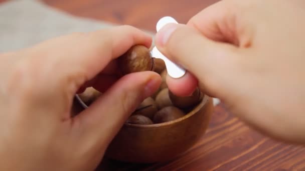 Organické Macadamia Ořechy Přírodní Makadamie Zdravý Produkt Selektivní Zaměření — Stock video
