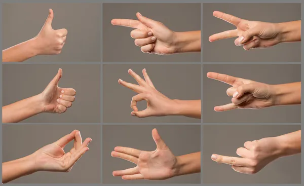 Collecte de main humaine, mains, gestes, signaux et signes différents — Photo