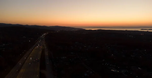 Vladivostok Rússia Outubro 2021 Vista Aérea Subúrbio Estela Entrada Cidade — Fotografia de Stock