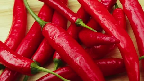 Pimentas Vermelhas Maduras São Deleite Culinário Primeira Colheita Dinheiro Novo — Vídeo de Stock