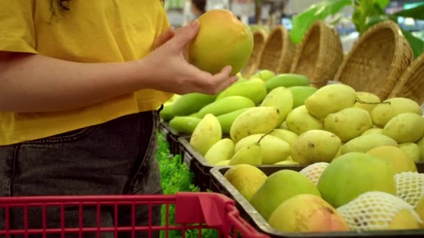 Жінка Робить Покупки Супермаркеті Жінка Вибирає Продукти Супермаркеті Приготування Їжі — стокове відео