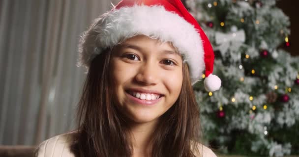 Portret Uroczego Uśmiechniętego Dziecka Świąteczne Święta Bożego Narodzenia Portret Uśmiechnięta — Wideo stockowe