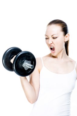 Asyalı kız dumbbells ile