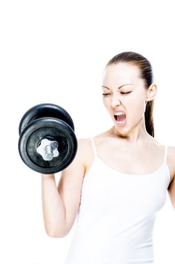 Asyalı kız dumbbells ile