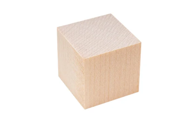Bloc Bois Cube Isolé Sur Blanc Forme Cubique Avec Bords — Photo