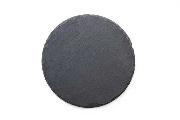 Slate Plate Black Slate Board Isolated White Top View — Stock Photo, Image