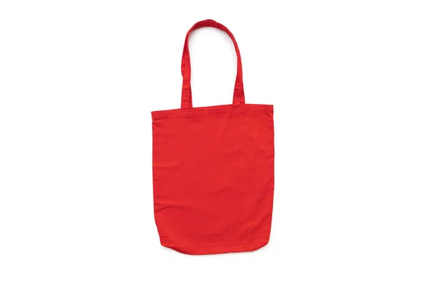 Red Blank Clean Canvas Bag Attrappe Isoliert Auf Weiß Einkaufstasche — Stockfoto