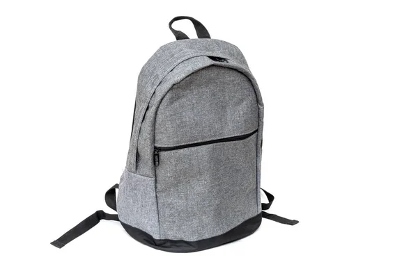 Classic Gray Backpack Isolated White Side View — Stock Photo, Image