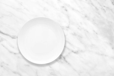 Beyaz tabak mermer taş masa, plaka modeli, üst manzara.