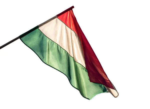 Прапори Угорщини Ізольовані Білій Обрізаній Дорозі — стокове фото